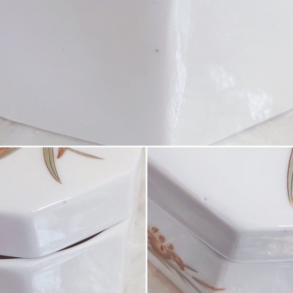 White Brown Iris Bone China Jewelry Trinket Box - Picture 7 of 8